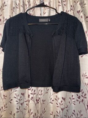 Elementz Black Short-Sleeve Open Front Cardigan